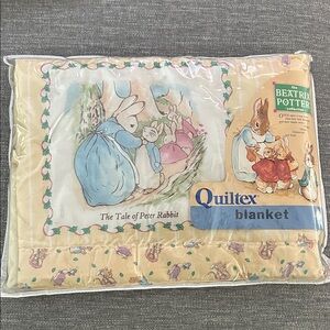 Vintage Quiltex Beatrix Potter Blanket - Yellow and Blue
